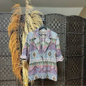 Clio tunic length blazer style jacket fits XL/2XL Aztec Southwestern purple